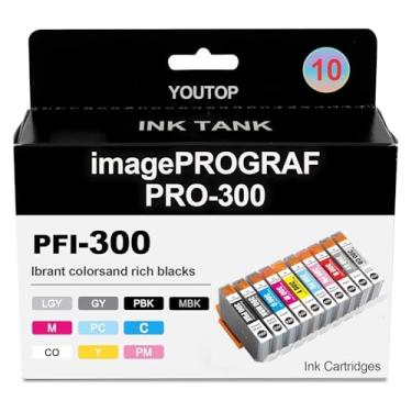 Imagem de YOUTOP PFI300 PFI-300 cartuchos de tinta padrão (4192C007) combo conjunto colorido de substituição para impressora ImagePROGRAF PRO-300 (MBK/PBK/C/M/Y/R/GY/PM/PC/CO)