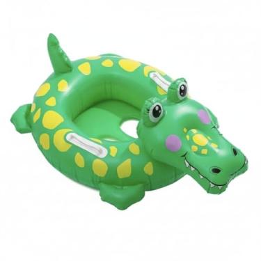 Imagem de Boia Infantil Jacaré Inflável para Piscina e Praia, Verde com Amarelo, para Crianças de 1 a 3 Anos