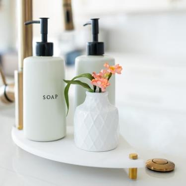 Imagem de Suporte de pia de secagem rápida de canto feito de terra de diatomáceas para banheiro | Bandeja de pedra absorvente de água para pia de banheiro | Pedra de secagem rápida com mármore estampado