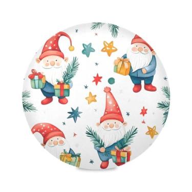 Imagem de STAYTOP Jogo americano redondo de gnomo fofo de Natal 6 peças, tapetes de mesa antiderrapantes fáceis de limpar para decoração de mesa de festa de churrasco em casa