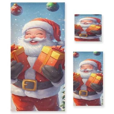 Imagem de STAYTOP Lindo Papai Noel segurando uma caixa de presente conjunto de toalhas 3 peças, toalhas de toque macio altamente absorvente de secagem rápida, 1 toalha de banho, 1 toalha de rosto, 1 toalha de