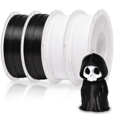 Imagem de RAMBERY Pacote de filamentos de impressora 3D PLA+ branco preto 4 kg de dureza atualizado 1,75 mm filamento de impressão 3D serve para a maioria das impressoras FDM, preto x 2 carretéis e branco x 2