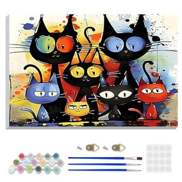 Imagem de DOMROM Kit de pintura de gato por números para adultos iniciantes com cavalete de madeira, kit de pintura DIY por números em tela, kit de pintura a óleo faça você mesmo para decoração de parede de