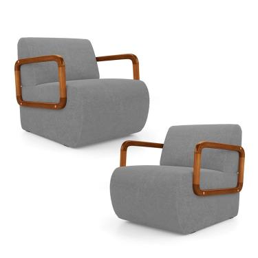 Imagem de Kit 02 Poltronas Decorativas Orgânica Living Kavya Bouclê Cinza - Desk Design