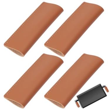 Imagem de NBEADS 4 capas de alça de couro, mangas de ferro fundido resistentes ao calor para chapa de aço carbono, prensa de cozinha, utensílios de cozinha