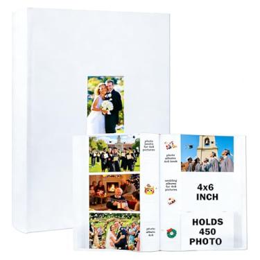 Imagem de Álbum de fotos 4x6 450 fotos espaço de escrita capa de couro com janela frontal álbum de fotos, 4 x 6 álbum de casamento crianças viagem família bebê fotos (Branco)