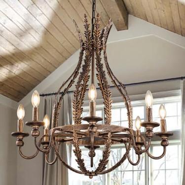 Imagem de Wellmet Lustre de sala de jantar 76.2 cm H, lustre de fazenda de bronze antigo, luminária de teto alto rústica vintage, lustres do império francês para quarto, sala de estar, hall de entrada, entrada