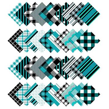 Imagem de Soimoi 40 peças quadradas de tecido de algodão 5x5 - Coleção GeoGrid pré-cortada - Pacote de pingentes turquesa para costura, acolchoamento, patchwork, artesanato DIY, pacotes de tecido de bolo em