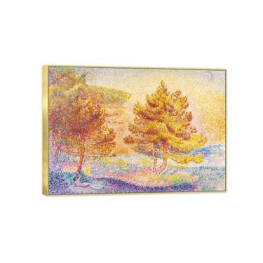 Imagem de Impressão em tela de paisagem pronta para pendurar - Pintura de arte de parede famosa - Pinheiros - Decoração de casa moderna Imagem de moldura dourada 70 x 100 cm 27 x 39 pol