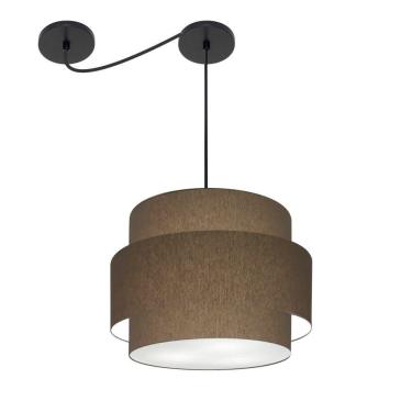 Imagem de Lustre Sala De Jantar Com Desvio Vivare Md-4397 Cúpula Em Tecido 40cm Cáqui 127/220v