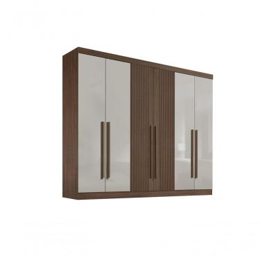 Imagem de Roupeiro 6 Portas Ripado 6 Gavetas Com Pés Da Vinci Plus - D' Doro Castanho/off White/ripado