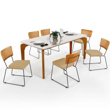 Imagem de Mesa Capri 160cm Off White E 6 Cadeiras B05 WhiBege Escuro