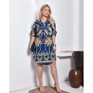 Imagem de Vestido Feminino Chemise Camisão Estampado Fresquinho Praia Promoção -