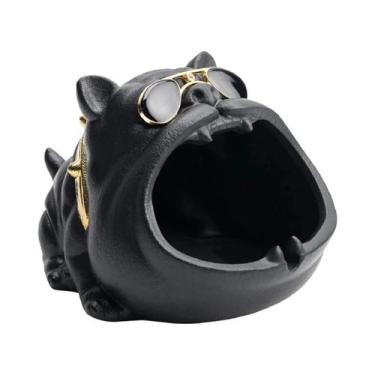 Imagem de Cinzeiro De Cerâmica Black Bully Dog Decorativo Para Exterior, Suporte