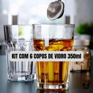 Imagem de Kit Conjunto com 6 Copos de Vidro Transparente 350ml Bebidas Vitaminas