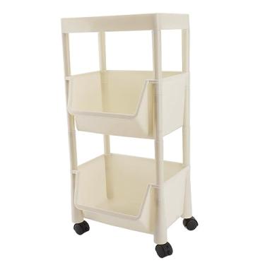 Imagem de Eujgoov Rack de Armazenamento Móvel, Estante de Madeira de Grande Capacidade Com Rodas Traváveis, Carrinho Utilitário Versátil para Escritório Doméstico e Dormitório Estudantil (Três camadas com)