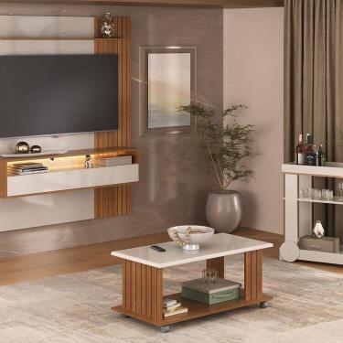 Imagem de Conjunto Sala de Estar Mesa de Centro Mila e Carrinho Bar Rosé e Painel Matisse Cinamomo/Off White