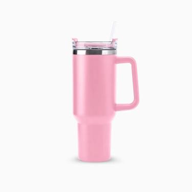 Imagem de Copo Térmico Grande 1200 Ml Canudo Parede Dupla - Rosa Claro