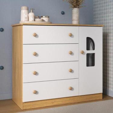 Imagem de Cômoda Infantil 95cm 1 Porta Com Vidro E 4 Gavetas Amora Multimóveis M