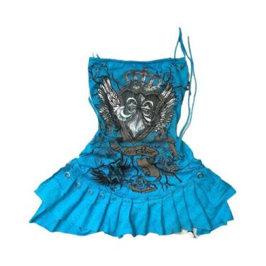 Imagem de Vestido Com Suspensórios Azul Gótico Y2K Para Meninas, Saia Sexy De Ci