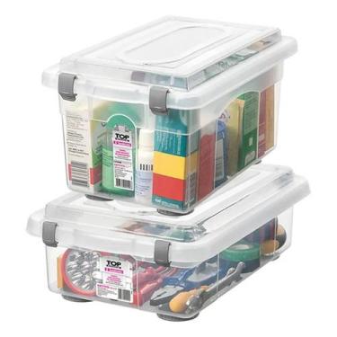 Imagem de Kit 2 Organizador 4,3L+ 8,6L Plástico Multiuso Empilhável Rígida Trava