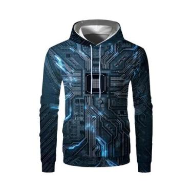 Imagem de Moletom com capuz eletrônico 3D masculino, pulôver casual engraçado, H