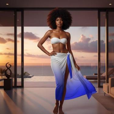 Imagem de Canga/Pareô Sublimado Azul e Branco 1,00x1,50m - Fera Print - Sublimat