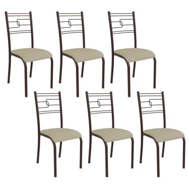 Imagem de Kit 6 Cadeiras Ella Estrutura Em Aço Marrom E Tecido Creme