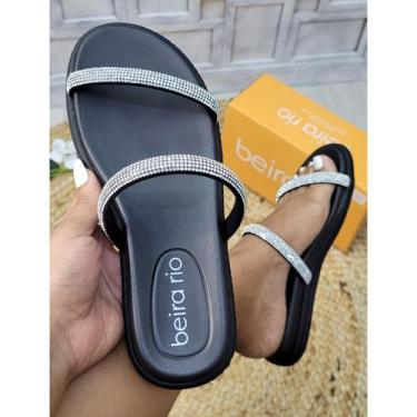 Imagem de Sandália Rasteira Beira Rio Tiras Brilhantes Macia e Leve, Preto crist