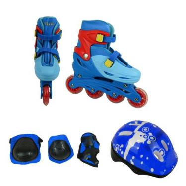 Imagem de Patins Roller Semi Profissional Ajustável 4 Rodas Nº 32-35 C/ Kit Prot