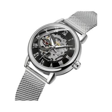 Imagem de Relógio Mecânico Feminino Com Cinto De Malha De Aço Inoxidável, Mostra