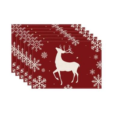 Imagem de Sousplat De Natal 12x18 Polegadas Com Estampa De Floco De Neve E Rena,