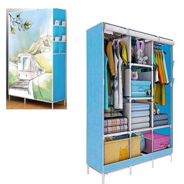 Imagem de Guarda Roupa Triplo Portátil Adulto Infantil Arara com Prateleiras Tecido Estrutura Met...