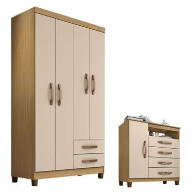Imagem de Guarda Roupa Solteiro e Cômoda Sapateira Modena 5 Portas Giratórias 6 Gavetas em MDP Ca...