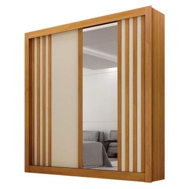 Imagem de Guarda Roupa Solteiro Milano 2 Portas 2 Gavetas 100% MDF com Espelho Cinamomo Off White Leifer Móveis
