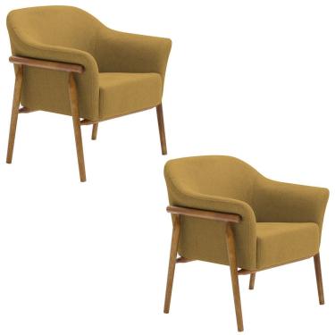 Imagem de Kit 02 Poltronas Luna Base Madeira Poliéster Mostarda - Nexta Casa