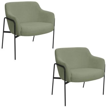 Imagem de Kit 02 Poltronas Decorativas Jade Base Aço Preto Bouclé Verde - Nexta Casa