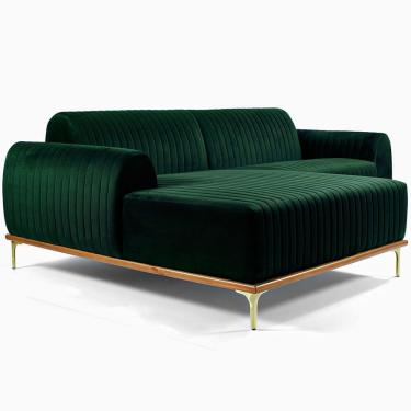 Imagem de Sofá Molino 3 Lugares 230cm Chaise Direito Pés Gold Veludo Verde - Nexta Casa