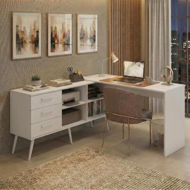 Imagem de Mesa De Escritório Em L Com 3 Gavetas Porto Multimóveis Mp6044 Branco