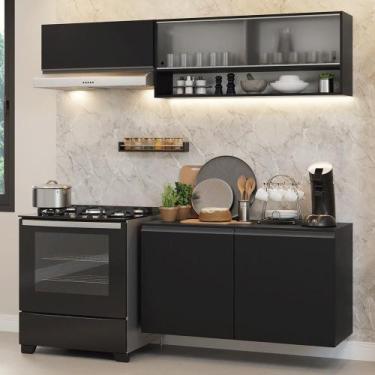 Imagem de Armário de Cozinha Compacta 200 cm Suspenso Preto Nice Madesa 07, Pret