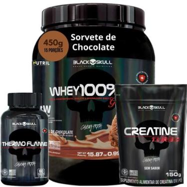 Imagem de Kit Black Skull - Whey 100% HD POTE Gourmet 450g + Creatina Monohidrat