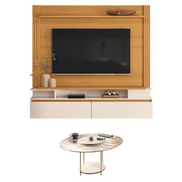 Imagem de Home Suspenso Astor Cinamomo Off White com Mesa de Centro Sky com Tampo de vidro Off White - HB Móveis