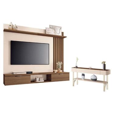 Imagem de Painel Suspenso Lets Castanho Off White com Aparador Vivant Off White Castanho - HB Móveis