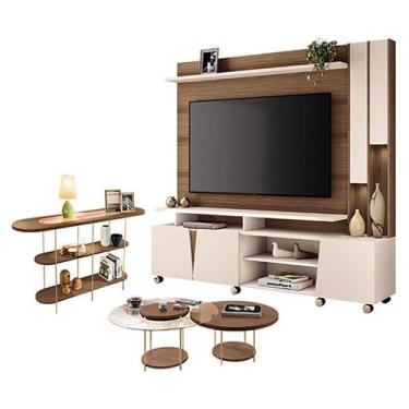 Imagem de Estante Home Theater Virtus Castanho Off White com Kit de Mesa de Cent