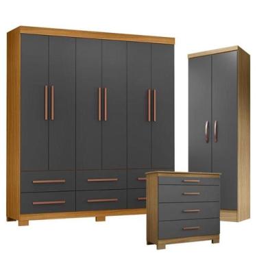 Imagem de Guarda Roupa Casal New Kansas com Cômoda 4 Gavetas New e Multiuso New 