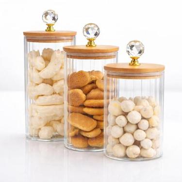 Imagem de Jogo de Potes de Vidro Canelado Hermético com Tampa de Bambu 2 ou 3 Pe