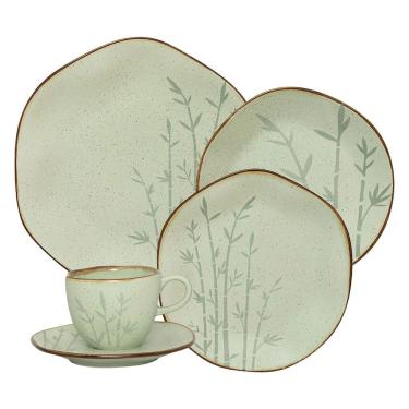 Imagem de Aparelho de Jantar/Chá de Porcelana Orgânico Ryo Bambu Verde/Marrom 30 Peças Oxford