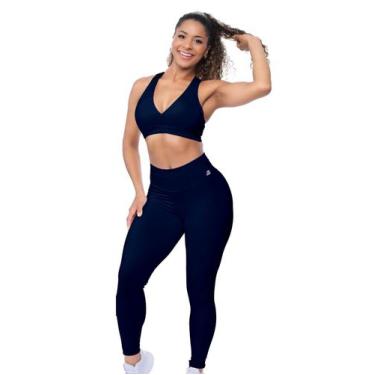 Imagem de Conjunto Fitness Feminino Legging e Top Modelador Cós Alto Zero Transp