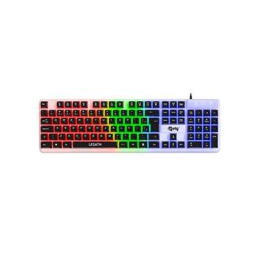 Imagem de Teclado Gamer em Membrana Lesath, ABNT 107 Teclas, Anti-Ghosting, RGB, USB, Branco/Pret...