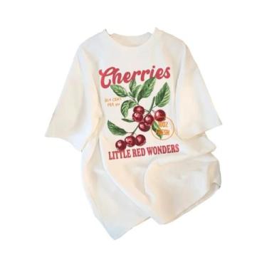 Imagem de Camiseta Feminina Vermelha Com Estampa De Cerejas, Casual, Estilo Hip 